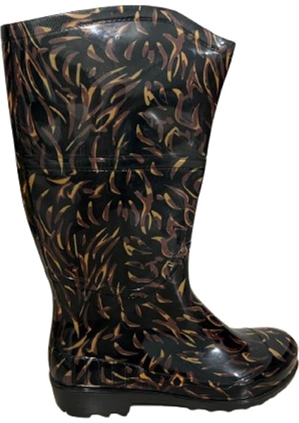 Kadın Sarı-Siyah Desenli 35 cm Uzun Bahçe Yağmur Çizmesi