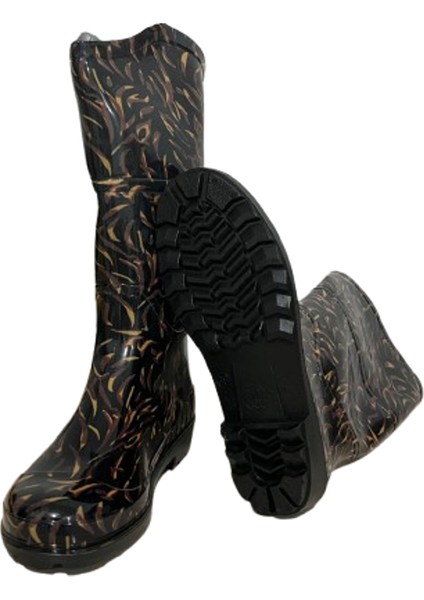 Kadın Sarı-Siyah Desenli 35 cm Uzun Bahçe Yağmur Çizmesi fiyatları