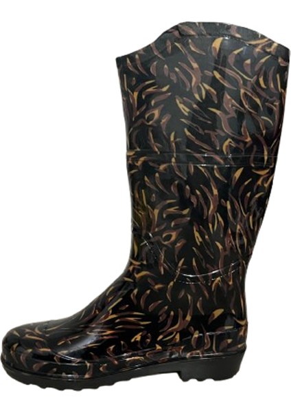 Kadın Sarı-Siyah Desenli 35 cm Uzun Bahçe Yağmur Çizmesi modelleri
