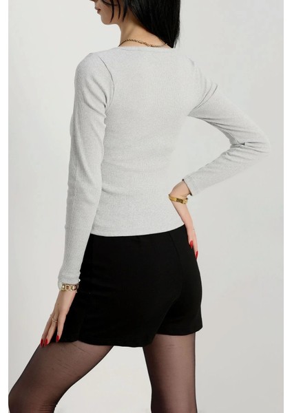 Çerçeve Yaka Kaşkorse Bluz Gri modelleri