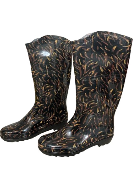 Kadın Sarı-Siyah Desenli 35 cm Uzun Bahçe Yağmur Çizmesi fırsatları