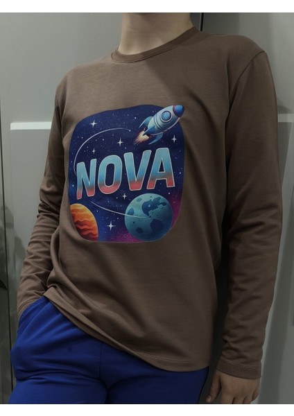 Nova Galaksi Temalı Pamuklu Unısex Uzun Kollu Çocuk Tişört (Sweatshirt) fiyatları