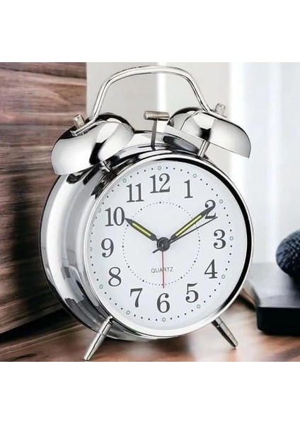 Gümüş Renk Metal Çalar Masa Saati