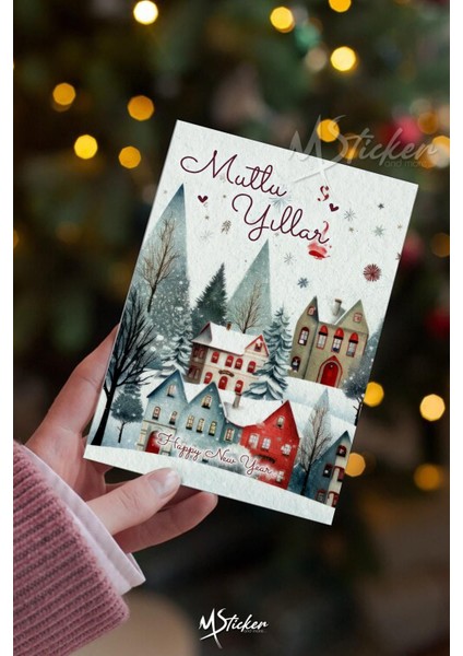 16'lı Renkli Yılbaşı Tebrik Kartı, Not Yazılabilir, Özel Dokulu Kağıt