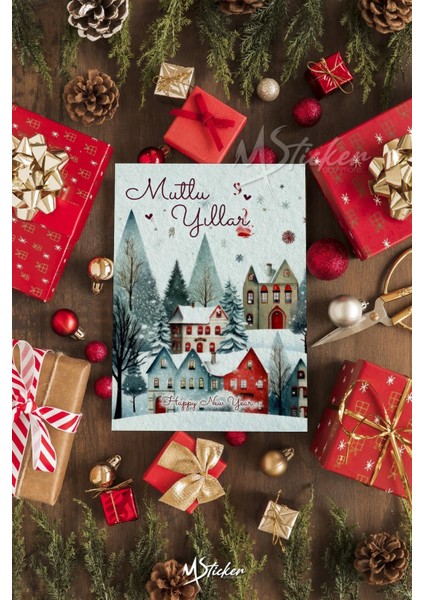 16'lı Renkli Yılbaşı Tebrik Kartı, Not Yazılabilir, Özel Dokulu Kağıt fiyatları