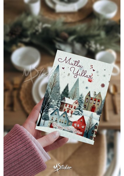 16'lı Renkli Yılbaşı Tebrik Kartı, Not Yazılabilir, Özel Dokulu Kağıt modelleri