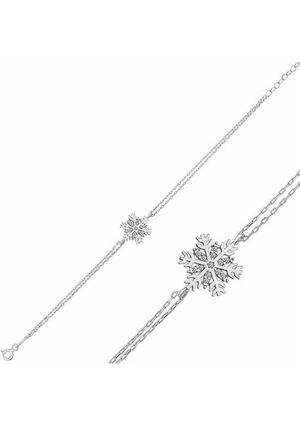 925 Ayar Gümüş Rodyum Kar Tanesi Kadın Bileklik T6722 (972972)