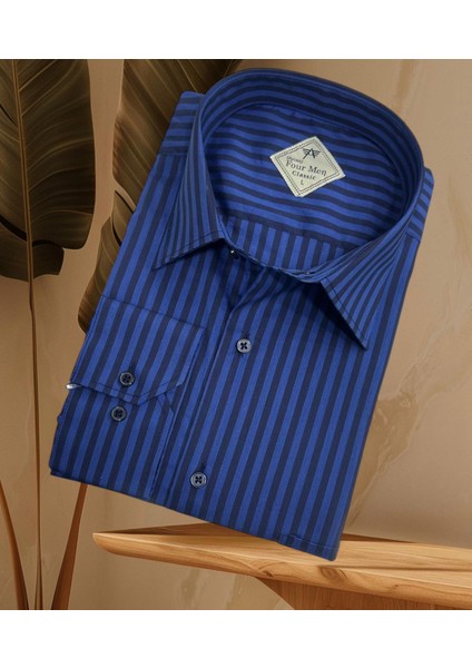 Klasik Kesim Çizgili Uzun Kollu Erkek Gömlek fiyatları