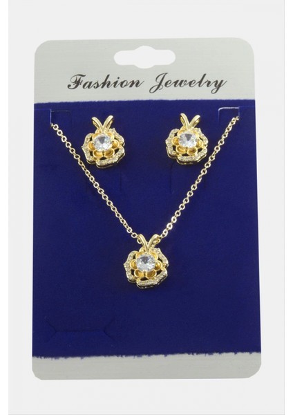 Gül Zirkon Taşlı Set Kolye