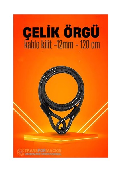 Hsnet Çelik Örgü Kablo Kilit 12MM 120 cm Bisiklet Kilidi Motosiklet Kilidi Eşya Garaj Kilidi