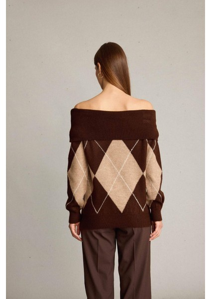 Overshirt Fit Omzu Açık Baklava Desenli Triko Kazak G6847AX25WN