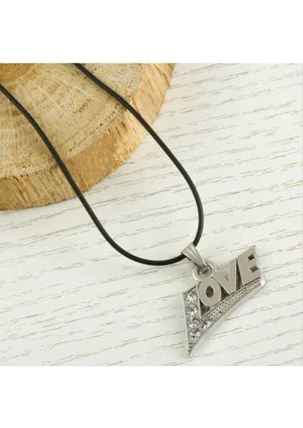 Ieg Love Yazılı Metal Vinlex Deri Kolye