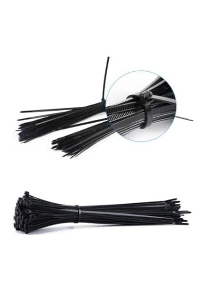 3,6X300 Siyah Kablo Bağı & Plastik Kelepçe & Cırt Kelepçe 100 Adet (Paket)