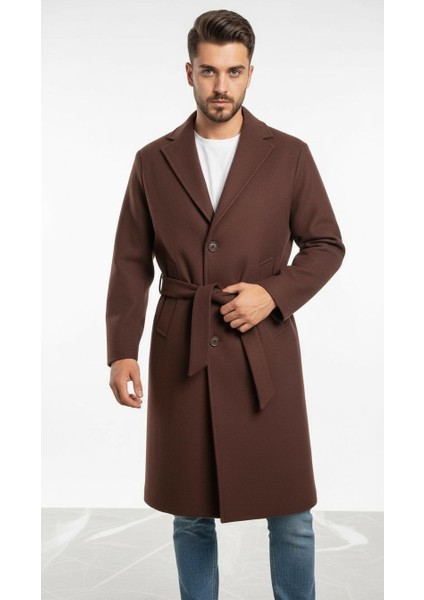 Erkek Kaşe Uzun Palto – Kışlık, Kuşaklı, Şık Modern Tasarım