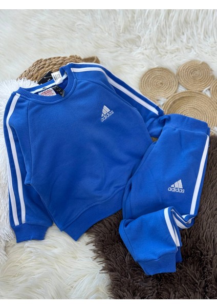 Mavi Şeritli Erkek Çocuk Takımı – Sweatshirt & Eşofman Altı, 2–8 Yaş