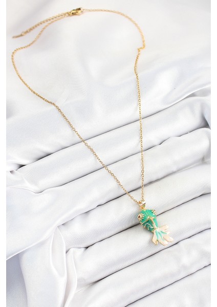 316L Çelik Zincir Yeşil Balık Model Gold Renk Kadın Kolye - TJ-BKO10323 fiyatları