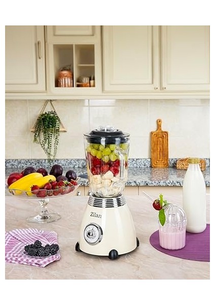 ZLN1207 Retro Stand Blender, 1,5 L Cam Hazneli, Parçalayıcı, Smoothie Makinesi, Mikser, Paslanmaz Çelik Bıçak, 2 Hız ve Nabız Fonksiyonu, Paslanmaz Çelik Gövde, Güçlü Mikser, Vintage Tasarım fiyatları