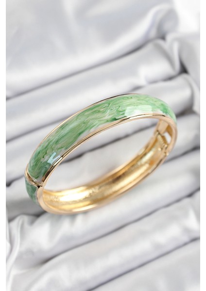 Pirinç Mavi Yeşil Mineli Mermer Desen Model Gold Renk Kadın Kelepçe - TJ-BB7332