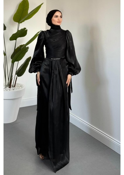 Cleane Beli Taşlı Ja Jan Abiye Siyah