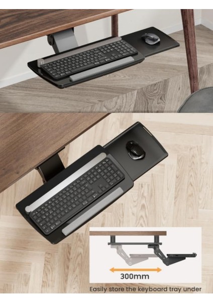 Masa Altı Çekilebilir Ayarlanabilir Klavye Rafı