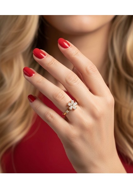 Çiçek Desenli Çelik Yüzük- Kararmaz