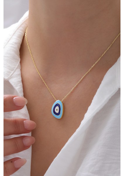 Nazar Boncuğu Tasarımlı Lacivert Kadın Gümüş Kolye