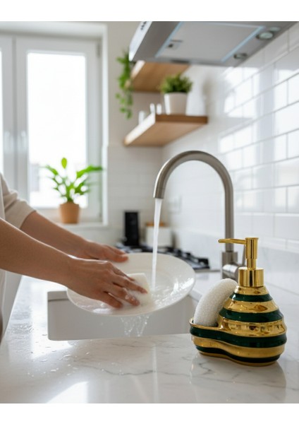 Çok Şık Seramik Standlı Sıvı Sabunluk & Deterjanlık - Luxury - Sünger Hazneli Tezgah Üstü Banyo, Mutfak, Lavabo fiyatları