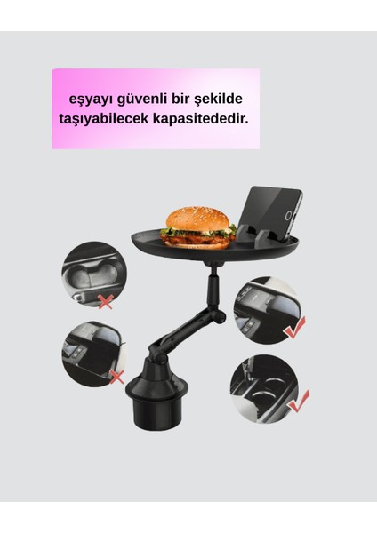 Araç Içi 360° Ayarlanabilir Bardaklık Tepsisi Geniş Yüzeyli ve Telefon Standl - BI001V-4YVNB fırsatları