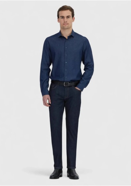 İndigo Düz Casual Fit Dokuma Casual %100 Pamuk Gömlek fiyatları