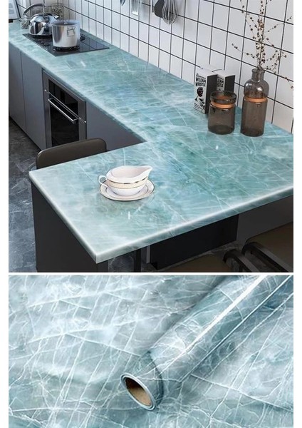 Mermer Desenli Masa Tezgah Mutfak Su Geçirmez Yapışkanlı Folyo Sticker Mavi 5x0,6m