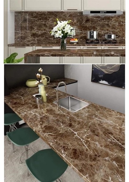 Mermer Desenli Masa Tezgah Mutfak Su Geçirmez Yapışkanlı Folyo Sticker Kahverengi 5x0,6m