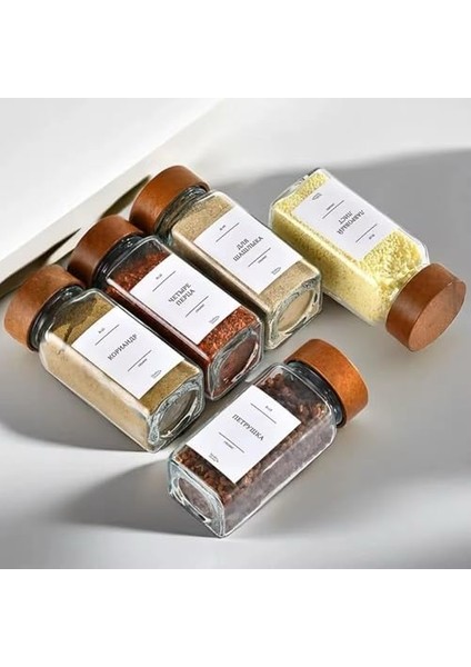 12&apos;li Bambu ve Akasya Kapaklı Cam Baharatlık Seti 120 ml - Doğal Ahşap Kapaklı, Şeffaf Cam, Sağlıklı ve Şık Baharat Kavanozları (Akasya Kapak)