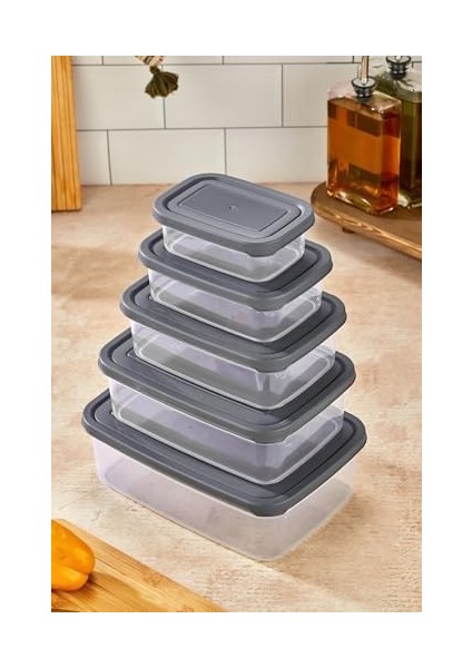 5’li Buzdolabı Saklama Kabı Seti – Sızdırmaz, Gıda Koruyucu, Şeffaf Dikdörtgen Organizer, Istiflenebilir – Buzdolabı/dolap