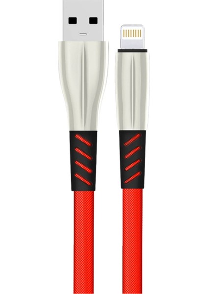 S89 Metal Uçlu Lightning Kablo iphone Uyumlu 1m 2.4A - Kırmızı