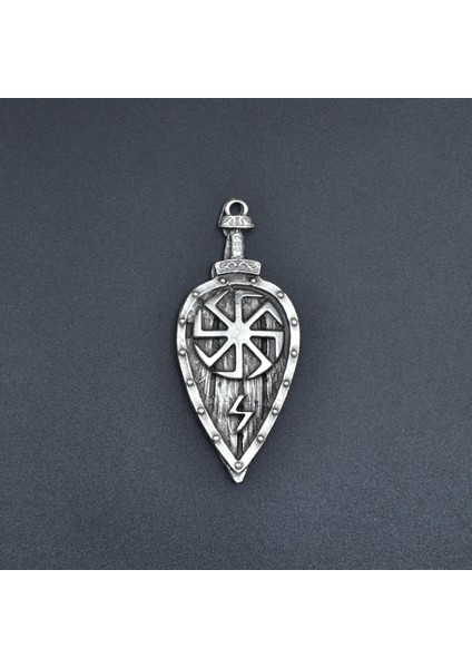 Viking Kolovrat Kalkan Gümüş Kaplama Kolye Ucu