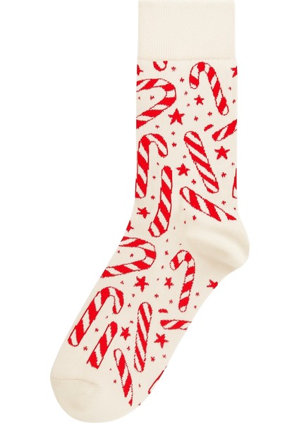 4'lü Neşeli Yılbaşı Çorap Seti Noel Zencefilli Kurabiye ve Çam Ağacı Desenli Pamuk Çoraplar