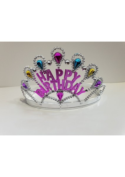 Gümüş Renk Happy Birthday Yazılı Doğum Günü Tacı 60 cm fiyatları