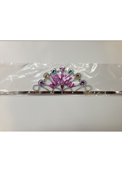Gümüş Renk Happy Birthday Yazılı Doğum Günü Tacı 60 cm modelleri