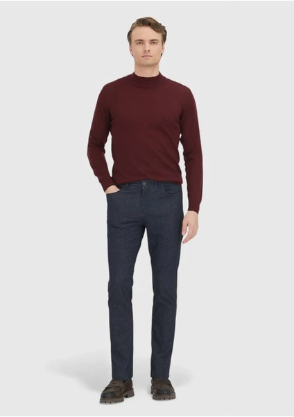 Bordo Yarım Balıkçı Yaka Düz Örgü %100 Yün Triko Kazak fiyatları