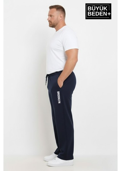 Erkek Büyük Beden Brooklyn Baskılı Rahat Kesim Lastikli Bel Paça Reçme Eşofman Altı SPR26EA952-2