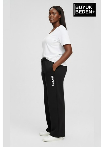 Kadın Büyük Beden Brooklyn Baskılı Rahat Kesim Lastikli Bel Paça Reçme Eşofman Altı SPR26EAK952-2