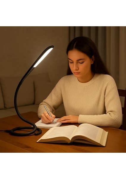 USB LED Masa Lambası – 14 Ledli, 3 Kademeli Dokunmatik Işık, Esnek Boyunlu Kitap Okuma & Çalışma Lambası