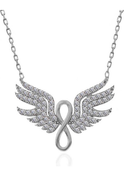 925 Ayar Gümüş Melek Kanadı Sonsuzluk Kadın Kolye (972972)