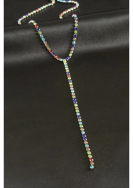 Şerit Taşlı Çelik Y Kolye 4 mm