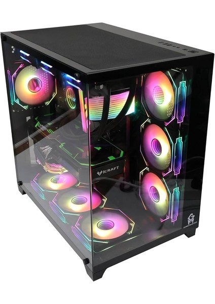 Game Master F7 Lite 7 Fanlı Argb Kumandalı Kontrolcülü Gaming Pc Kasa Akvaryum Kasa
