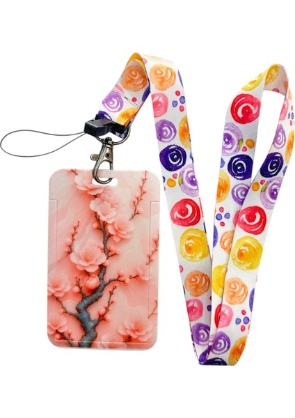 Yaka Kartı Ipli Kartlık Koruyucu Askılı Kart Tutucu Kartlık Dal ve Çiçek Temalı