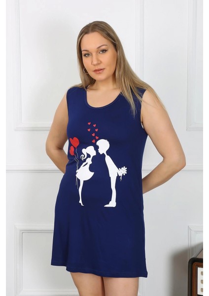 - Kadın Büyük Beden Kalın Askılı Penye Diz Üstü Lacivert Gecelik modelleri