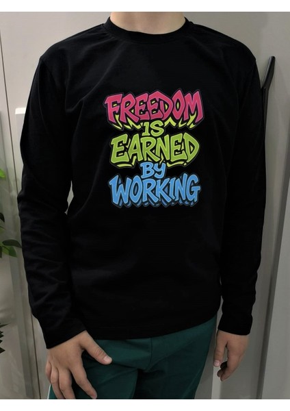 Renkli Slogan Baskılı Pamuklu Unisex Uzun Kollu Çocuk T-Shirt (Sweatshirt)