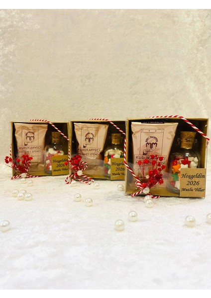 Hoşgeldin 2026 Yeni Yıl Yılbaşı Hediyesi, Kahve ve Cam Şişe Şeker Seti fiyatları