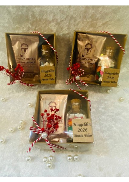 Hoşgeldin 2026 Yeni Yıl Yılbaşı Hediyesi, Kahve ve Cam Şişe Şeker Seti modelleri